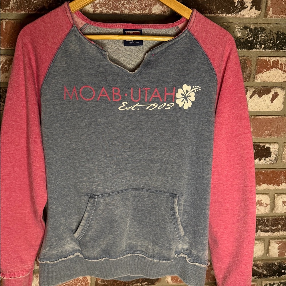 Women’s Moab • Utah est 1902 V neck crewneck hooded sweatshirt